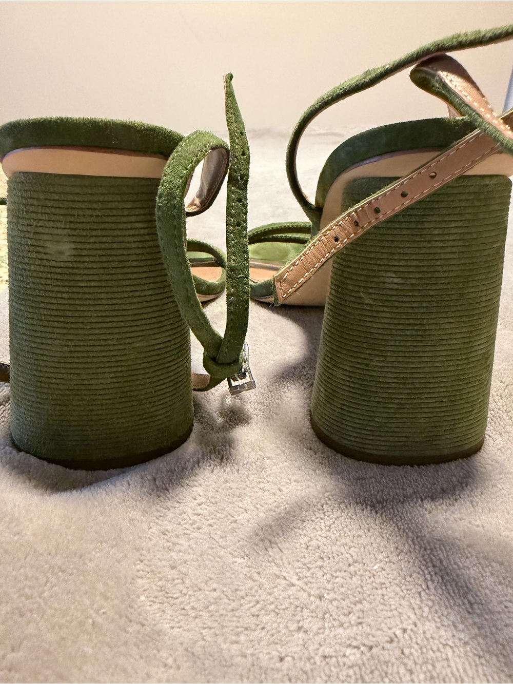 Sam Edelman Olive Green Suede Block Heel Sandals - Picture 10 of 13